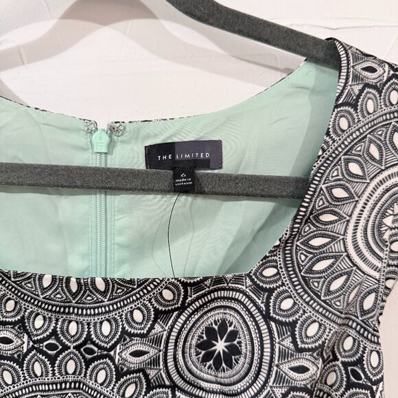 NWT The Limited Geometric Print Sheath Dress, Size 6, Mint Green & Black - Picture 3 of 8